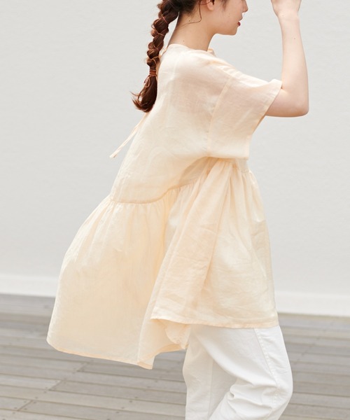 PUAL CE CIN（ピュアルセシン）の「【Du noir】ラミー後ろリボンブラウス（シャツ/ブラウス・レディース・ホワイト/ブラック/ライトグレー/ベージュ・FREE）」の4枚目の写真