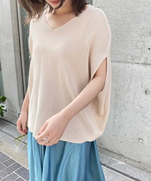 レーヨン混ビッグシルエットコクーンサマーニットトップス
