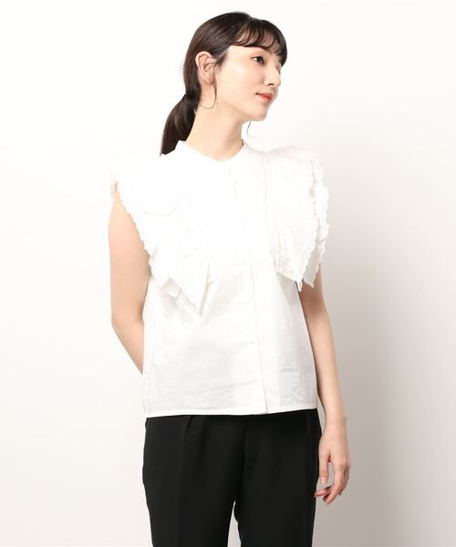 N.（N. Natural Beauty Basic）（エヌエヌナチュラルビューティーベーシック）の「コットンレースフリルスリーブブラウス（シャツ/ブラウス・レディース・ブラック/ホワイト・MEDIUM）」の9枚目の写真