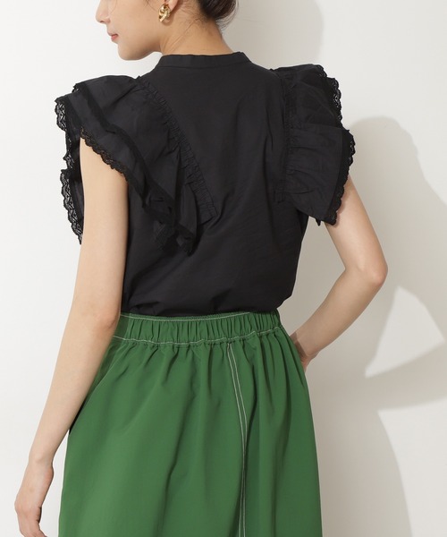 N.（N. Natural Beauty Basic）（エヌエヌナチュラルビューティーベーシック）の「コットンレースフリルスリーブブラウス（シャツ/ブラウス・レディース・ブラック/ホワイト・MEDIUM）」の11枚目の写真