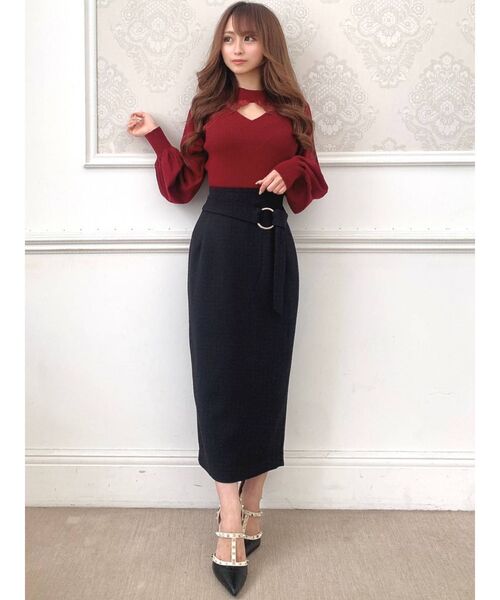 RESEXXY（リゼクシー）の「ベルトリボンペンシルスカート（スカート・レディース・ブラック/ベージュ/グリーン/ワイン・FREE）」の6枚目の写真