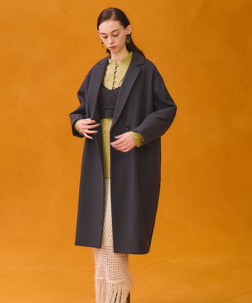 PUBLIC TOKYO（パブリックトウキョウ）の「オープンスリーブセミダブルコート（チェスターコート・レディース・パープル/ダークグレー・FREE）」の15枚目の写真