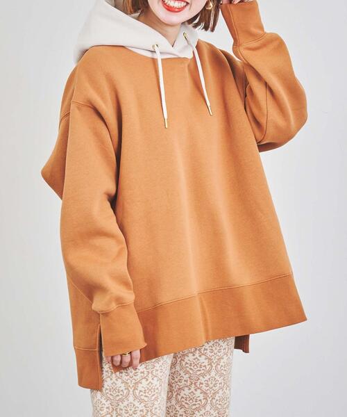 coen（コーエン）の「【WEB限定復刻】CVC裏起毛オーバーサイズフーディパーカー（セットアップ対応可能）（パーカー・レディース・ブラック/オフホワイト/ブラック系その他/グリーン系その他/オレンジ系その他/ライラック系・MEDIUM/LARGE）」の6枚目の写真