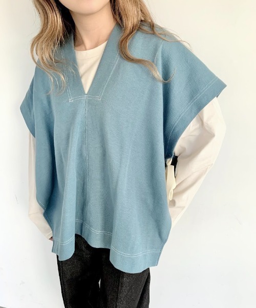 nemne store(ネンネストア)の「秋の香りのサイドリボンVネックベスト(ベスト・レディース・ブルー/アイボリー/スミクロ・フリー)」の3枚目の写真