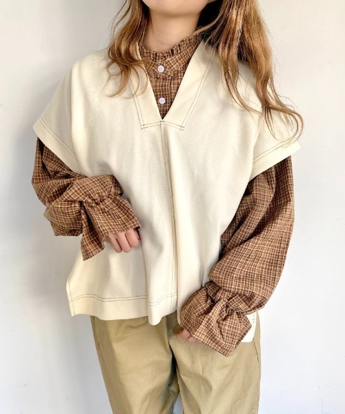 nemne store(ネンネストア)の「秋の香りのサイドリボンVネックベスト(ベスト・レディース・ブルー/アイボリー/スミクロ・フリー)」の6枚目の写真