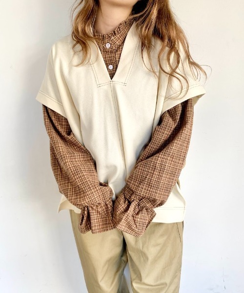 nemne store(ネンネストア)の「秋の香りのサイドリボンVネックベスト(ベスト・レディース・ブルー/アイボリー/スミクロ・フリー)」の7枚目の写真