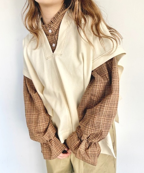 nemne store(ネンネストア)の「秋の香りのサイドリボンVネックベスト(ベスト・レディース・ブルー/アイボリー/スミクロ・フリー)」の10枚目の写真