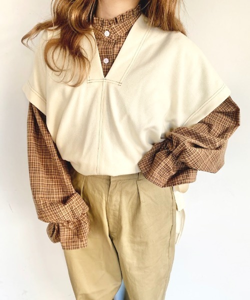 nemne store(ネンネストア)の「秋の香りのサイドリボンVネックベスト(ベスト・レディース・ブルー/アイボリー/スミクロ・フリー)」の4枚目の写真
