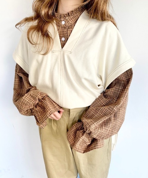 nemne store(ネンネストア)の「秋の香りのサイドリボンVネックベスト(ベスト・レディース・ブルー/アイボリー/スミクロ・フリー)」の5枚目の写真