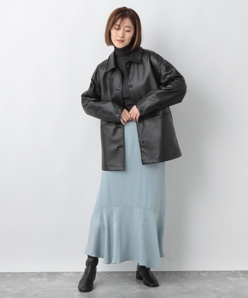 A part by（アパートバイ）の「フェイクレザーステンカラーコート  229500（ステンカラーコート・レディース・ブラック/ベージュ・FREE）」の5枚目の写真