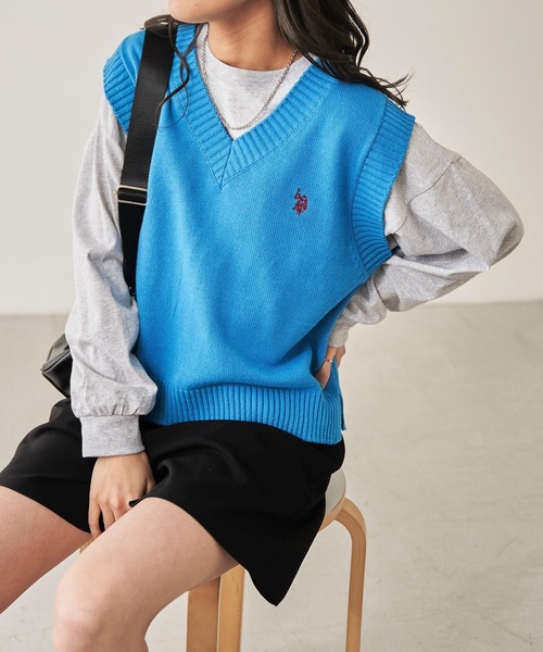 U.S. POLO ASSN.（ユーエスポロアッスン）の「∴WEGO/U.S. POLO ASSN. 別注カラーワンポイントベスト（ベスト・レディース・サックスブルー/グリーン/ピンク/杢グレー/オフホワイト/ブルー系その他/ブラック/ライトイエロー・FREE）」の15枚目の写真