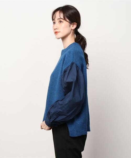 EACH.（イーチ）の「【EACH】VOLUME SLEEVE COMBI KNIT　ニット　ボリューム袖（ニット/セーター・レディース・ブルー/グレー/ブラウン・FREE）」の4枚目の写真