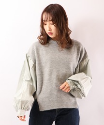 【EACH】VOLUME SLEEVE COMBI KNIT　ニット　ボリューム袖