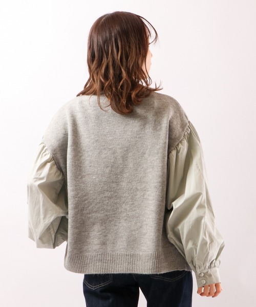EACH.（イーチ）の「【EACH】VOLUME SLEEVE COMBI KNIT　ニット　ボリューム袖（ニット/セーター・レディース・ブルー/グレー/ブラウン・FREE）」の14枚目の写真