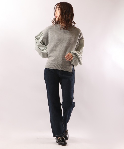 EACH.（イーチ）の「【EACH】VOLUME SLEEVE COMBI KNIT　ニット　ボリューム袖（ニット/セーター・レディース・ブルー/グレー/ブラウン・FREE）」の13枚目の写真