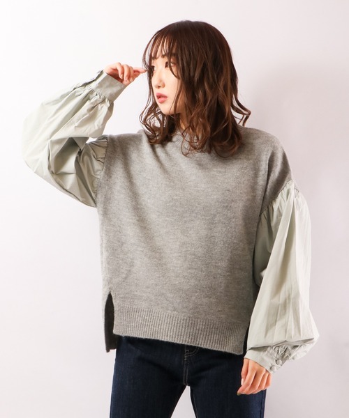 EACH.（イーチ）の「【EACH】VOLUME SLEEVE COMBI KNIT　ニット　ボリューム袖（ニット/セーター・レディース・ブルー/グレー/ブラウン・FREE）」の16枚目の写真