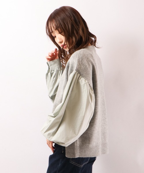 EACH.（イーチ）の「【EACH】VOLUME SLEEVE COMBI KNIT　ニット　ボリューム袖（ニット/セーター・レディース・ブルー/グレー/ブラウン・FREE）」の15枚目の写真