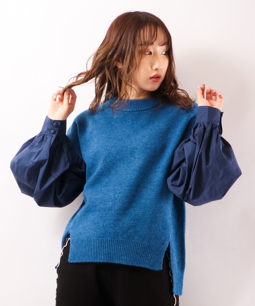 EACH.（イーチ）の「【EACH】VOLUME SLEEVE COMBI KNIT　ニット　ボリューム袖（ニット/セーター・レディース・ブルー/グレー/ブラウン・FREE）」の8枚目の写真