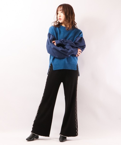 EACH.（イーチ）の「【EACH】VOLUME SLEEVE COMBI KNIT　ニット　ボリューム袖（ニット/セーター・レディース・ブルー/グレー/ブラウン・FREE）」の6枚目の写真