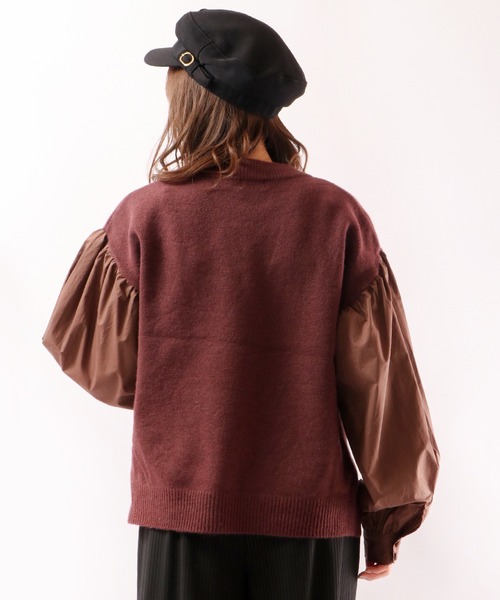 EACH.（イーチ）の「【EACH】VOLUME SLEEVE COMBI KNIT　ニット　ボリューム袖（ニット/セーター・レディース・ブルー/グレー/ブラウン・FREE）」の10枚目の写真