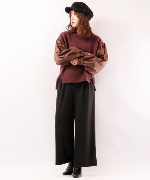 EACH.（イーチ）の「【EACH】VOLUME SLEEVE COMBI KNIT　ニット　ボリューム袖（ニット/セーター・レディース・ブルー/グレー/ブラウン・FREE）」の9枚目の写真