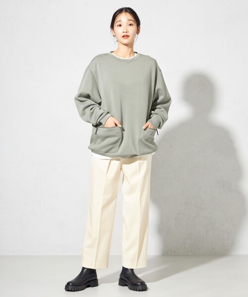 SHARE PARK(シェアパーク)の「【洗える】TR裏起毛セミワイドパンツ(その他パンツ・レディース・アイボリー系/ネイビー系・1/0)」の3枚目の写真