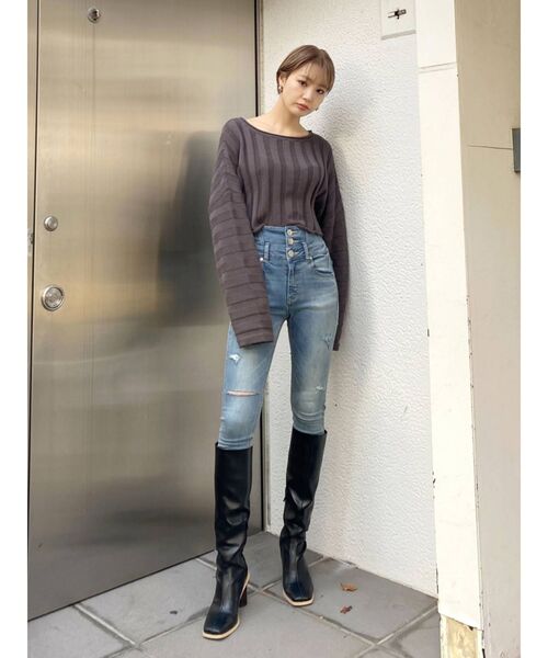 EMODA（エモダ）の「ステップスイッチングハイウエストパギンス（デニムパンツ・レディース・ライトブルー/インディゴブルー・X-SMALL/SMALL/MEDIUM）」の5枚目の写真