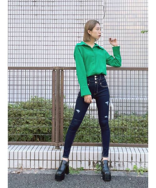 EMODA（エモダ）の「ステップスイッチングハイウエストパギンス（デニムパンツ・レディース・ライトブルー/インディゴブルー・X-SMALL/SMALL/MEDIUM）」の8枚目の写真