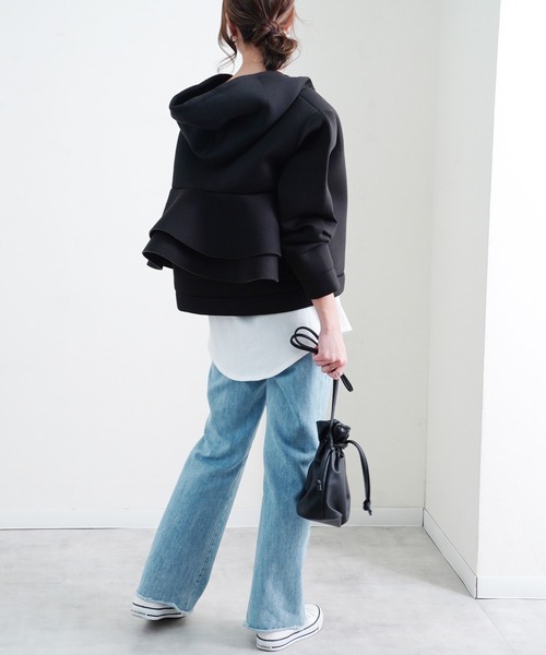 Fizz(フィズ)の「【Fizz/フィズ】 ボンディング素材 バックフリルジップパーカー(パーカー・レディース・ベージュ/ブラック/アイボリー/グレー・M/L/XL)」の21枚目の写真