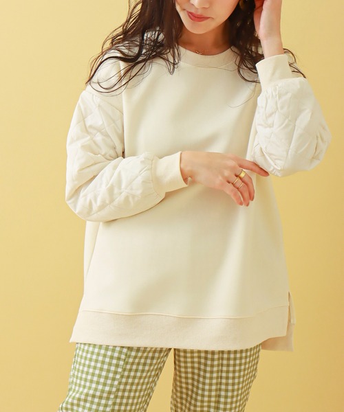 libelle more（リベル モア）の「袖キルティング切替カットプルオーバー（Tシャツ/カットソー・レディース・ブラック/アイボリー/グレイッシュベージュ/ミント・M/L）」の2枚目の写真