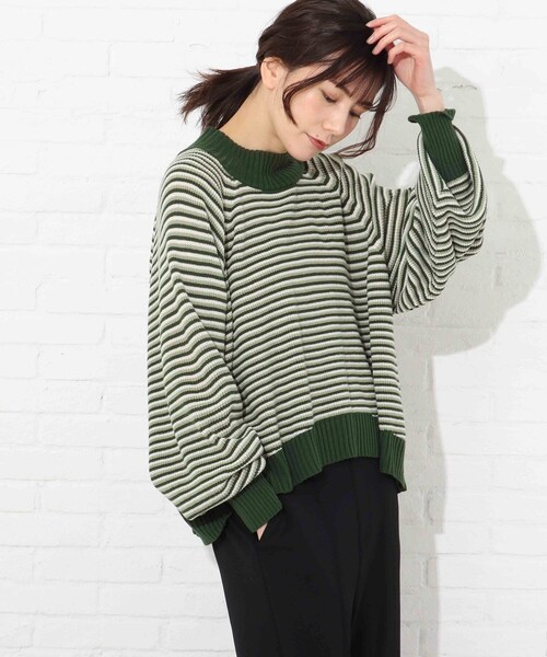 Cutie Blonde（キューティーブロンド）の「◆【S-L】マルチボーダーカラーニット（ニット/セーター・レディース・ベージュ系2/ダークグリーン系2/ピンク系7・01/02/03）」の2枚目の写真