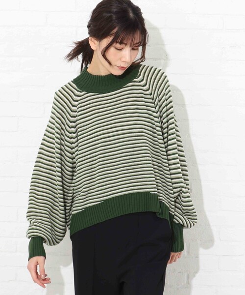 Cutie Blonde（キューティーブロンド）の「◆【S-L】マルチボーダーカラーニット（ニット/セーター・レディース・ベージュ系2/ダークグリーン系2/ピンク系7・01/02/03）」の4枚目の写真