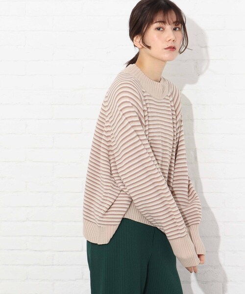 Cutie Blonde（キューティーブロンド）の「◆【S-L】マルチボーダーカラーニット（ニット/セーター・レディース・ベージュ系2/ダークグリーン系2/ピンク系7・01/02/03）」の5枚目の写真