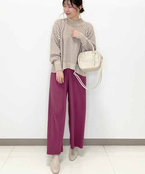 Cutie Blonde（キューティーブロンド）の「◆【S-L】マルチボーダーカラーニット（ニット/セーター・レディース・ベージュ系2/ダークグリーン系2/ピンク系7・01/02/03）」の7枚目の写真