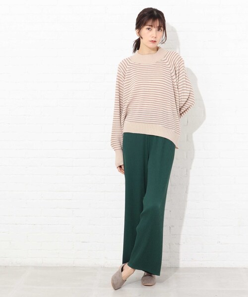 Cutie Blonde（キューティーブロンド）の「◆【S-L】マルチボーダーカラーニット（ニット/セーター・レディース・ベージュ系2/ダークグリーン系2/ピンク系7・01/02/03）」の9枚目の写真
