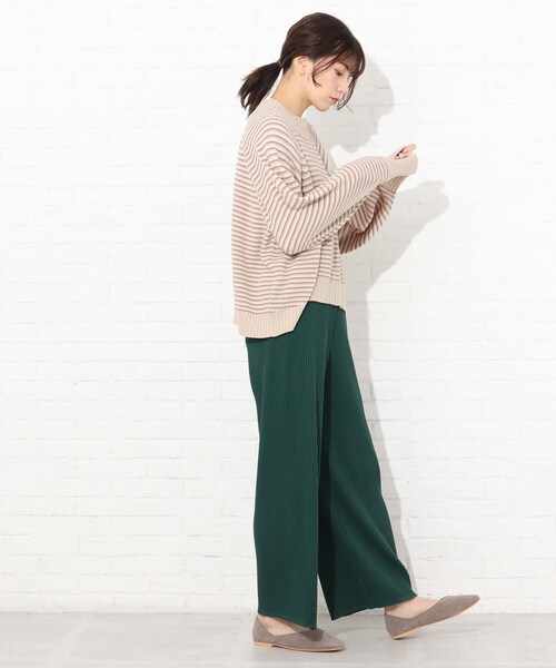 Cutie Blonde（キューティーブロンド）の「◆【S-L】マルチボーダーカラーニット（ニット/セーター・レディース・ベージュ系2/ダークグリーン系2/ピンク系7・01/02/03）」の10枚目の写真