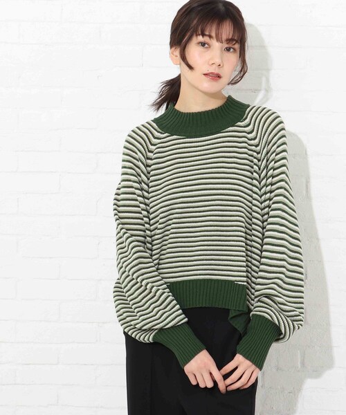 Cutie Blonde（キューティーブロンド）の「◆【S-L】マルチボーダーカラーニット（ニット/セーター・レディース・ベージュ系2/ダークグリーン系2/ピンク系7・01/02/03）」の12枚目の写真