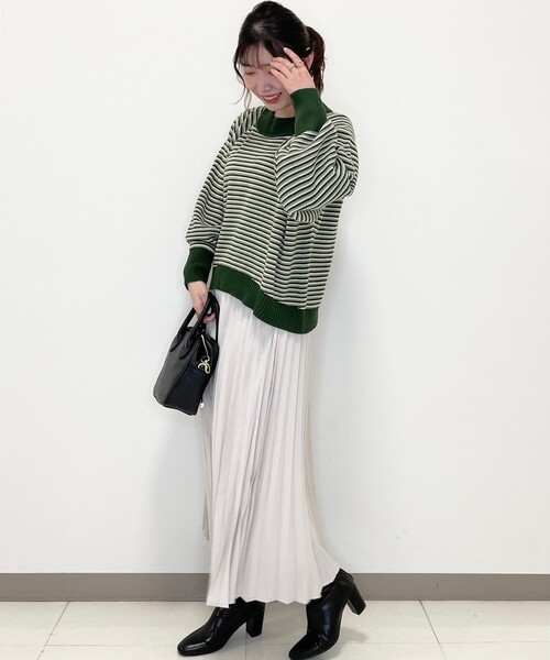 Cutie Blonde（キューティーブロンド）の「◆【S-L】マルチボーダーカラーニット（ニット/セーター・レディース・ベージュ系2/ダークグリーン系2/ピンク系7・01/02/03）」の13枚目の写真