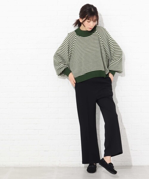 Cutie Blonde（キューティーブロンド）の「◆【S-L】マルチボーダーカラーニット（ニット/セーター・レディース・ベージュ系2/ダークグリーン系2/ピンク系7・01/02/03）」の16枚目の写真