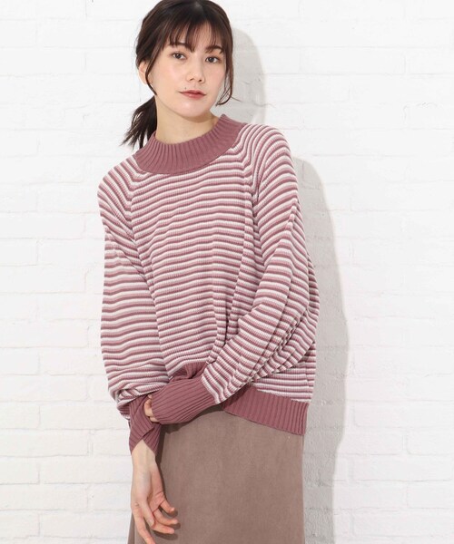 Cutie Blonde（キューティーブロンド）の「◆【S-L】マルチボーダーカラーニット（ニット/セーター・レディース・ベージュ系2/ダークグリーン系2/ピンク系7・01/02/03）」の22枚目の写真