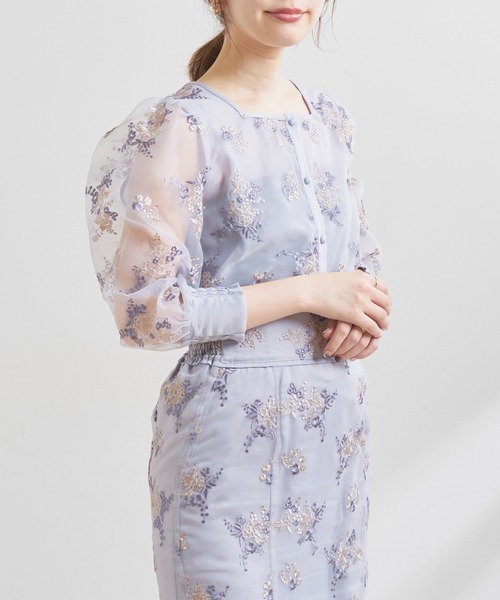 natural couture（ナチュラルクチュール）の「オーガンジー刺繍パフブラウス（シャツ/ブラウス・レディース・サックスブルー/ピンク/アイボリー・FREE）」の3枚目の写真