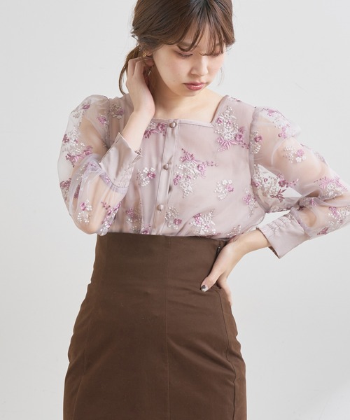 natural couture（ナチュラルクチュール）の「オーガンジー刺繍パフブラウス（シャツ/ブラウス・レディース・サックスブルー/ピンク/アイボリー・FREE）」の18枚目の写真