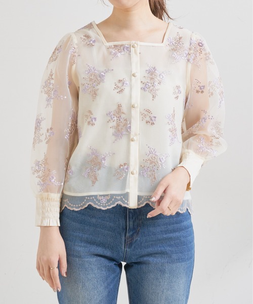 natural couture（ナチュラルクチュール）の「オーガンジー刺繍パフブラウス（シャツ/ブラウス・レディース・サックスブルー/ピンク/アイボリー・FREE）」の15枚目の写真