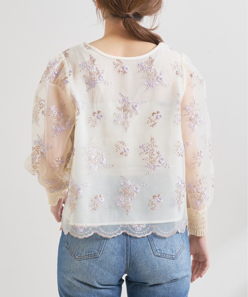 natural couture（ナチュラルクチュール）の「オーガンジー刺繍パフブラウス（シャツ/ブラウス・レディース・サックスブルー/ピンク/アイボリー・FREE）」の10枚目の写真