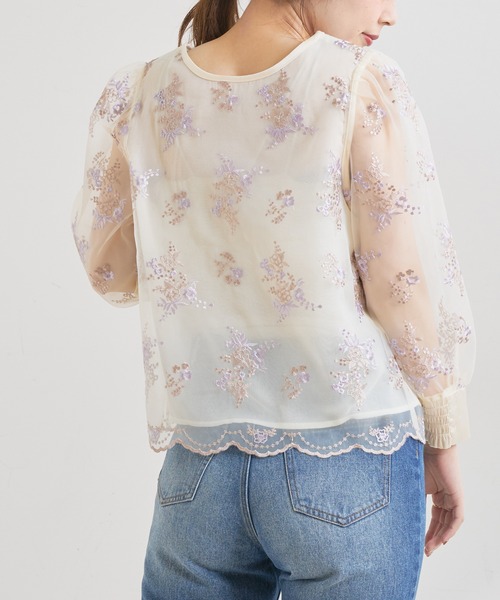 natural couture（ナチュラルクチュール）の「オーガンジー刺繍パフブラウス（シャツ/ブラウス・レディース・サックスブルー/ピンク/アイボリー・FREE）」の20枚目の写真