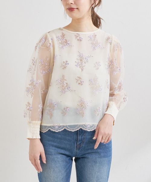 natural couture（ナチュラルクチュール）の「オーガンジー刺繍パフブラウス（シャツ/ブラウス・レディース・サックスブルー/ピンク/アイボリー・FREE）」の16枚目の写真