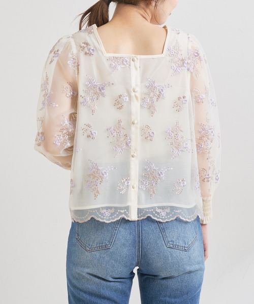 natural couture（ナチュラルクチュール）の「オーガンジー刺繍パフブラウス（シャツ/ブラウス・レディース・サックスブルー/ピンク/アイボリー・FREE）」の7枚目の写真