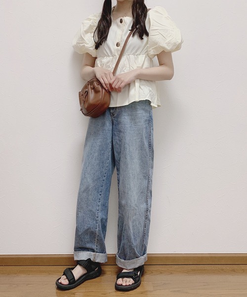 Cham.(チャム)の「バルーン袖ボタンブラウス(シャツ/ブラウス・レディース・オフホワイト/ベージュ/グリーン・F)」の7枚目の写真