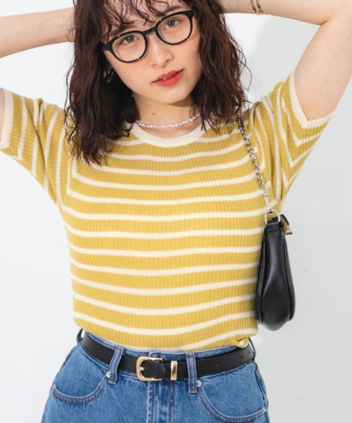nemne store（ネンネストア）の「ボーダーサマーニットT（ニット/セーター・レディース・イエロー系その他/グリーン系その他/オレンジ系その他・フリー）」の2枚目の写真