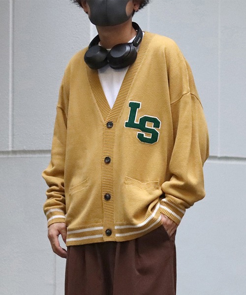 ILL'S(イルズ)の「サガラ刺繍ワッペン ビッグシルエットカーディガン 【ILL'S / イルズ】(カーディガン/ボレロ・メンズ・ブラック/グレー/グリーン/マスタード/イエロー/アイボリー・FREE)」の2枚目の写真